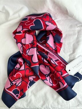 Talbots Red, Pink & Navy Entwined Hearts Print 100% Silk Square Scarf